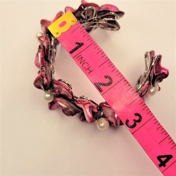 Purple Adjustable Cuff Bracelet with Pearl and Mother Of Pearl Shell Bangle -NEW - Picture 11 of 11